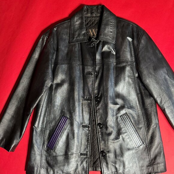 Upcycled Unisex Leather Jacket, Hand-Painted with Mazinger Print, Size L - Picture 6 of 11